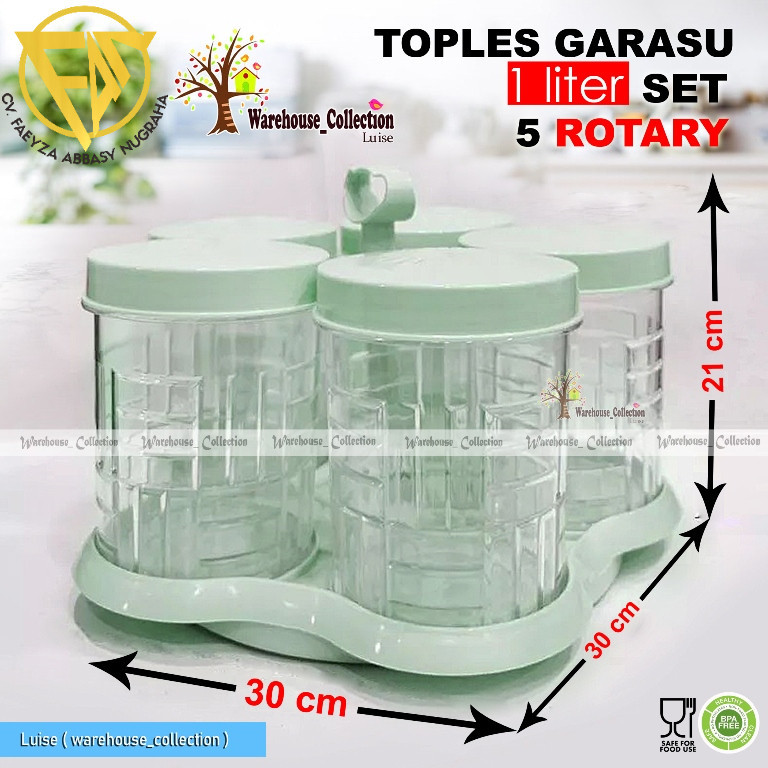TOPLES BERPUTAR Set 6 & Set 5 Toples GARASU & MIZU 1 Liter //  Rotary Nampan Putar Plastik Akrilik