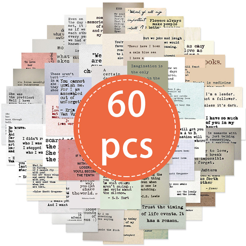 

60PCS Famous Quotes Retro Philosophy Stickers DIY Waterproof Decorative Aesthetic Vintage Decal For Kid Student Notebook Luggage