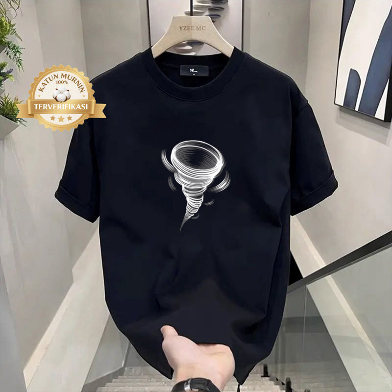 ✅【READY STOCK】Kaos Katun Luas Wanita dan Pria, Item Mode dengan Gambar Badai Keren