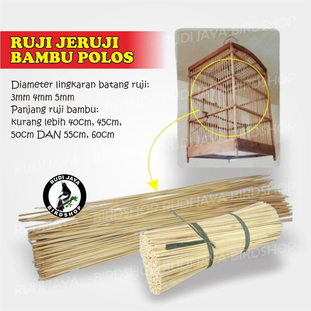 JUAL RUJI BAMBU SANGKAR BURUNG UKURAN 3 MM 4 MM 5 MM 1 IKAT 1 PAK ISI +- 100 BATANG WARNA POLOS