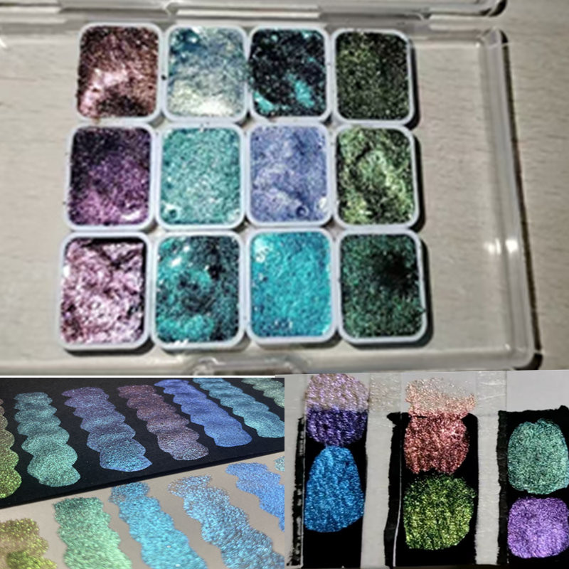 

12 Colors 1ml Pearlescent Watercolor Pigment Polarized Light Pigment Art Metallic Glitter Acuarela School Stationery Glitter