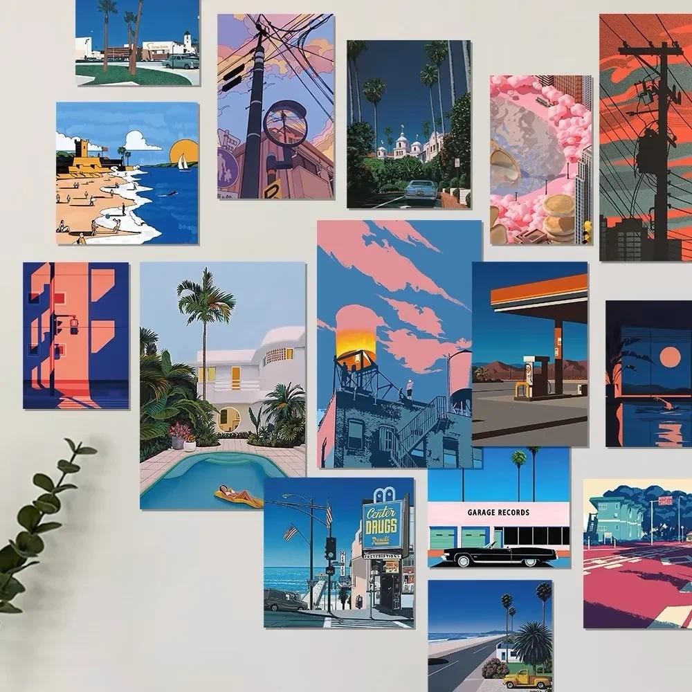 

15 Comic Landscape Cards Postcards Dormitory Photos Background DIY Wall Decorations and Wall Stickers