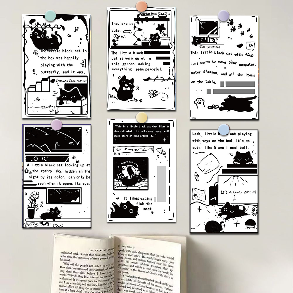 

10PCS 10×15CM Sticker Posters Little Black Life Note Card Painting Living Bed Room Cafe Art Pictures Laptop Luggage Decoration ﻿