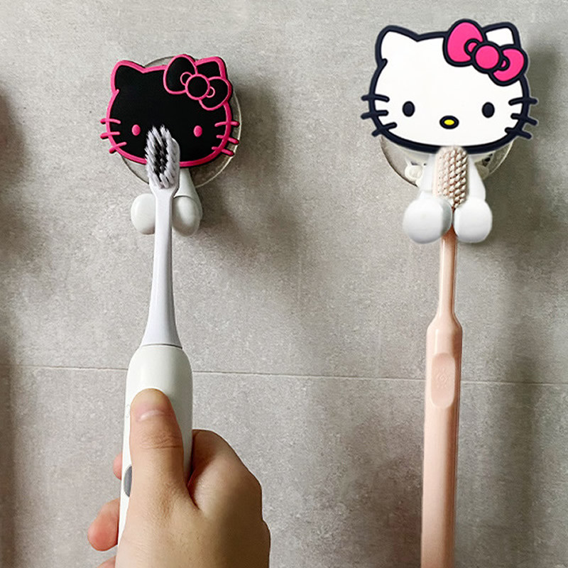 

Cartoon Hello Kitty Child Toothbrush Holder Anime Sanrio Multipurpose Wall Mounted Shelf Family Kitchen Bathroom Supplies Gift