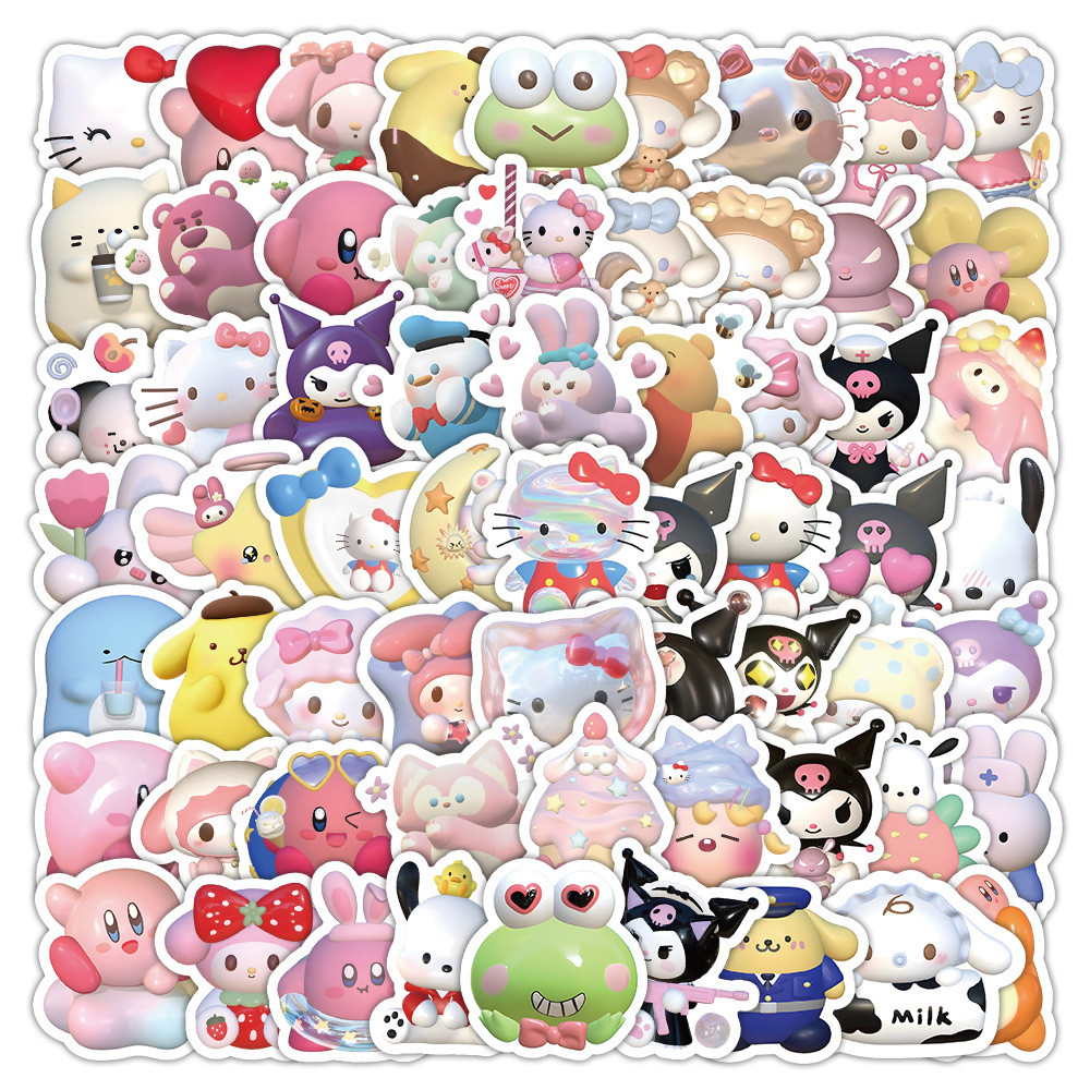 

100PCS Kawaii Sanrio Melody Hello Kitty Stickers Kuromi Cartoon Decals DIY Phone Laptop Scrapbook Bike Decoration Graffiti Gift