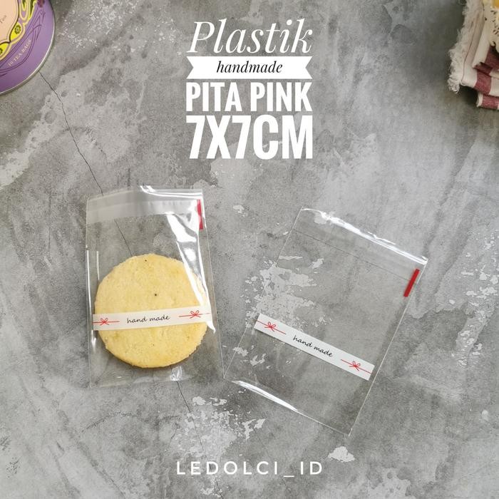 

TERBARU!! PLASTIK COOKIES KANTONG BUNGKUS KEMASAN HANDMADE PITA PINK SIMPLE - 7x7 cm