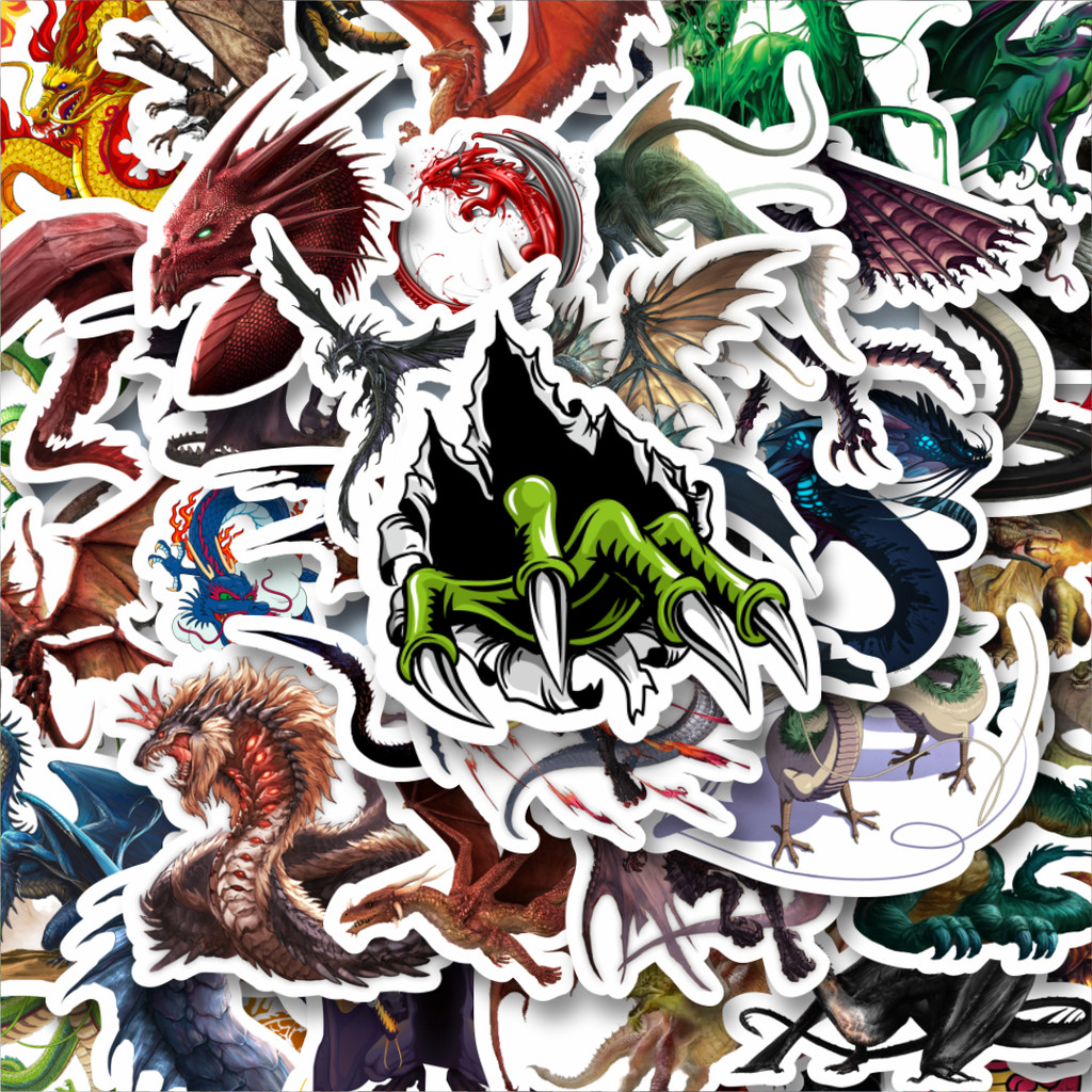 

100PCS Lucu Stiker Dragon Illustration Mix 2 [Ilustrasi Naga] Stiker Aesthetic Stiker Anti Air Stikers Berperekat Waterproof sticker decal buat Motor Helm Buku Journal Koper Casing HP Laptop Botol Minum Hadiah anak