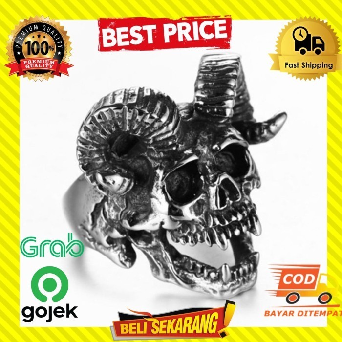 CINCIN TENGKORAK TANDUK DOMBA SKULL TITANIUM PRIA FREEMASON ASLI C158