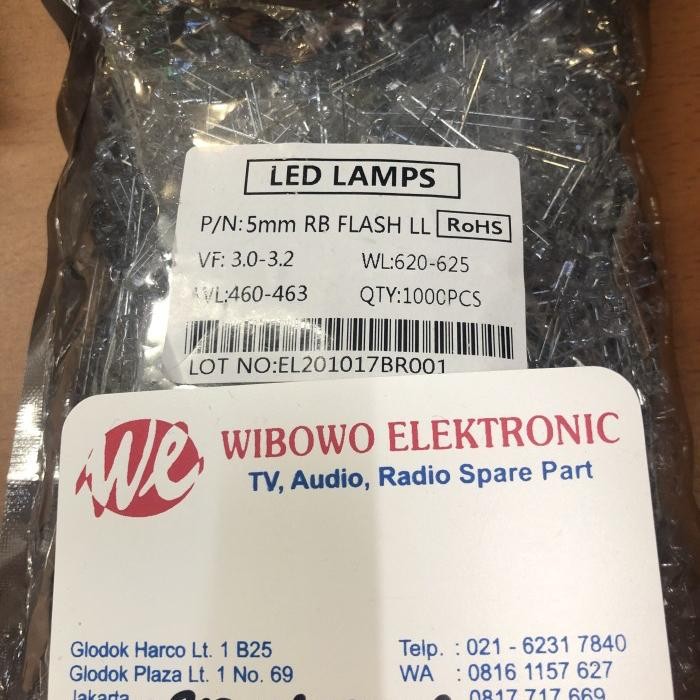 LED 5MM 2Warna Red Blue Flash P/N:5mm RB FLASH LL RoHS VF:3.0-3.2 WL:620-625 QTY:1000PCS