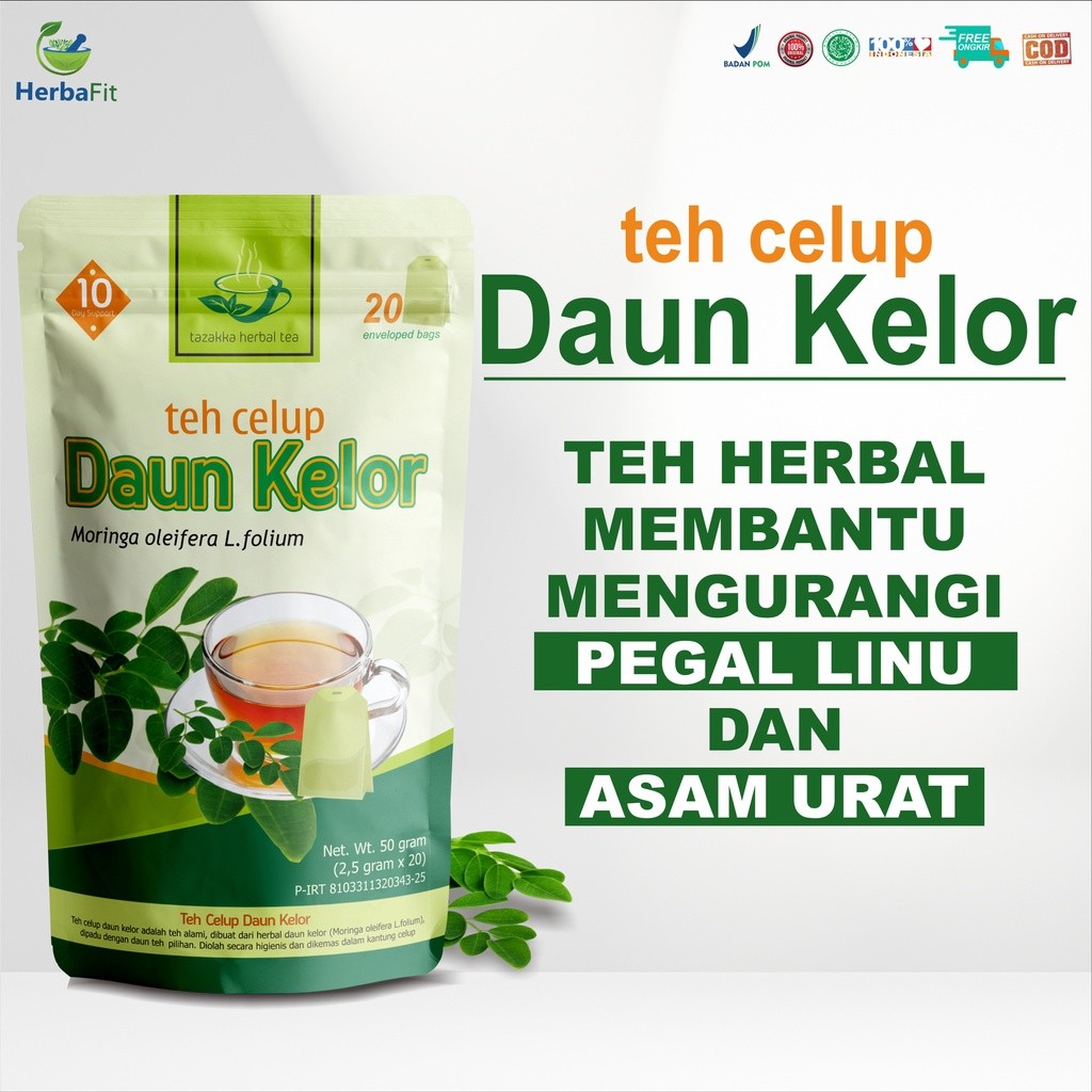 

Obat Asam Urat Dan Nyeri Sendi Teh Daun Kelor Dari Tazakka Isi 20 Kantung Teh Celup Dengan Kemasan Premium serta Sudah HALAL dan Resmi