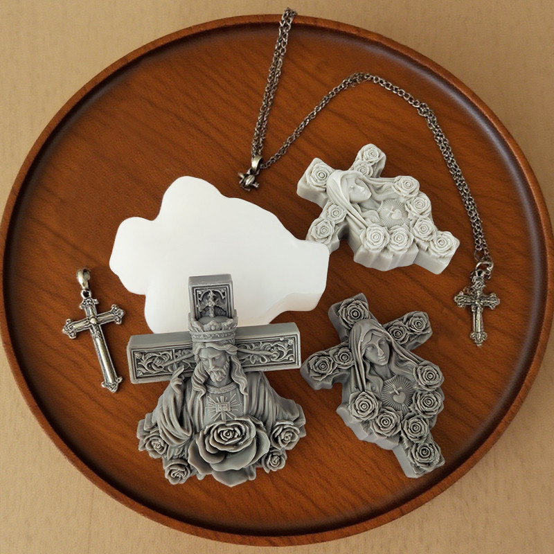 

Flower Cross Our Lady Jesus 3D Silicone Mold Make Candle Aromatherapy Drip Plaster Home Decoration Silicone Mold, Handmade DIY