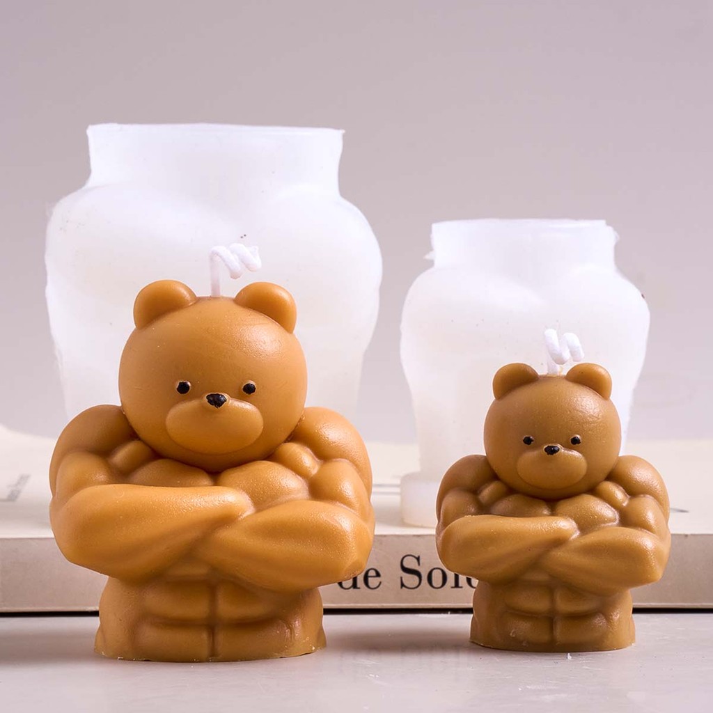 

3D Cartoon Muscle Bear Silicone Candle Mold DIY Handmade Cute Strong Bear Design Ornaments Mold Plaster Craft Gifts Making Tools