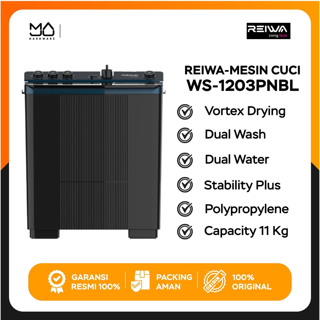 Reiwa Mesin Cuci 2 Tabung 11Kg WS-1203PNBL Prussian Blue