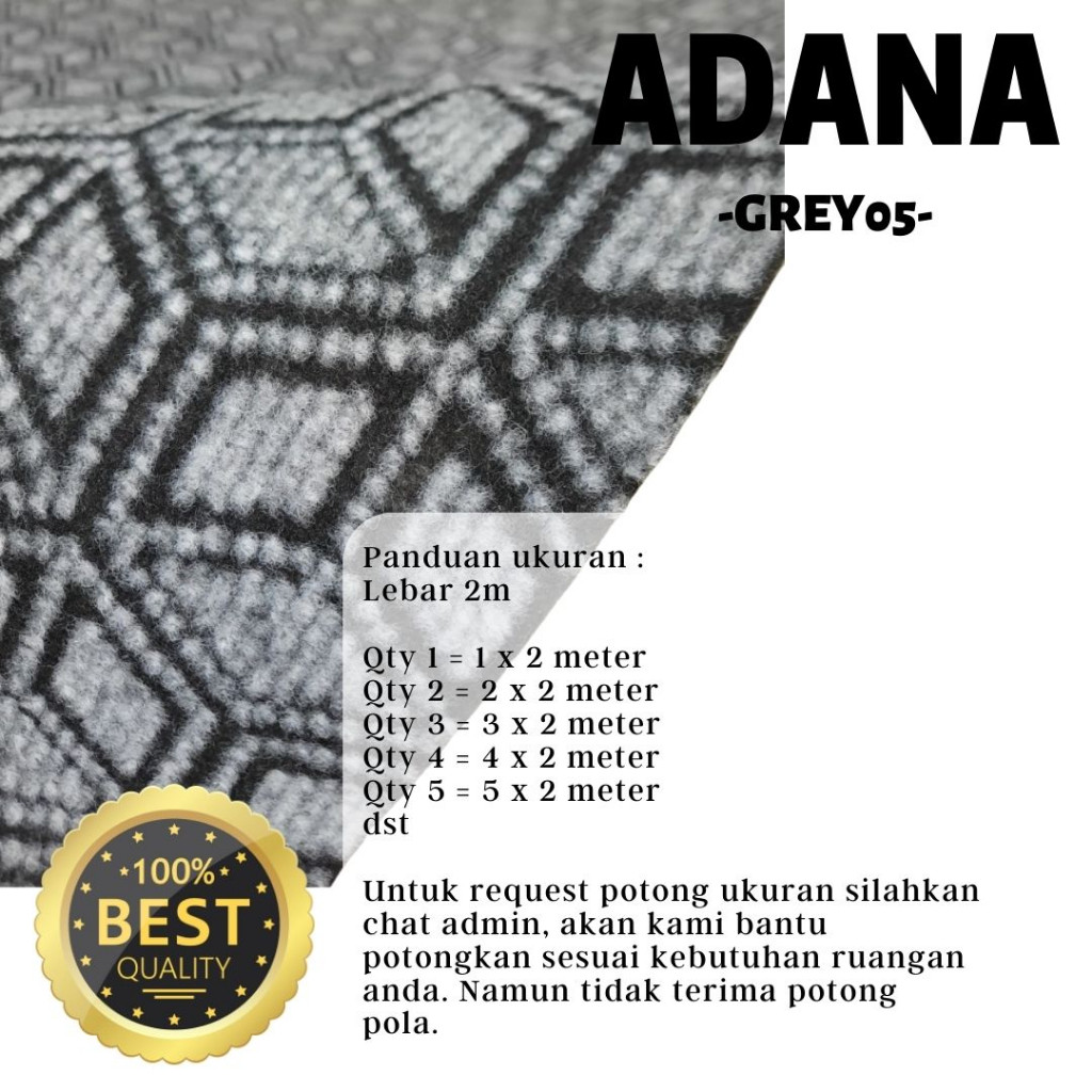 Karpet Lantai Bludru Motif Kapet Meteran min order 1x2 Adana Grey 05
