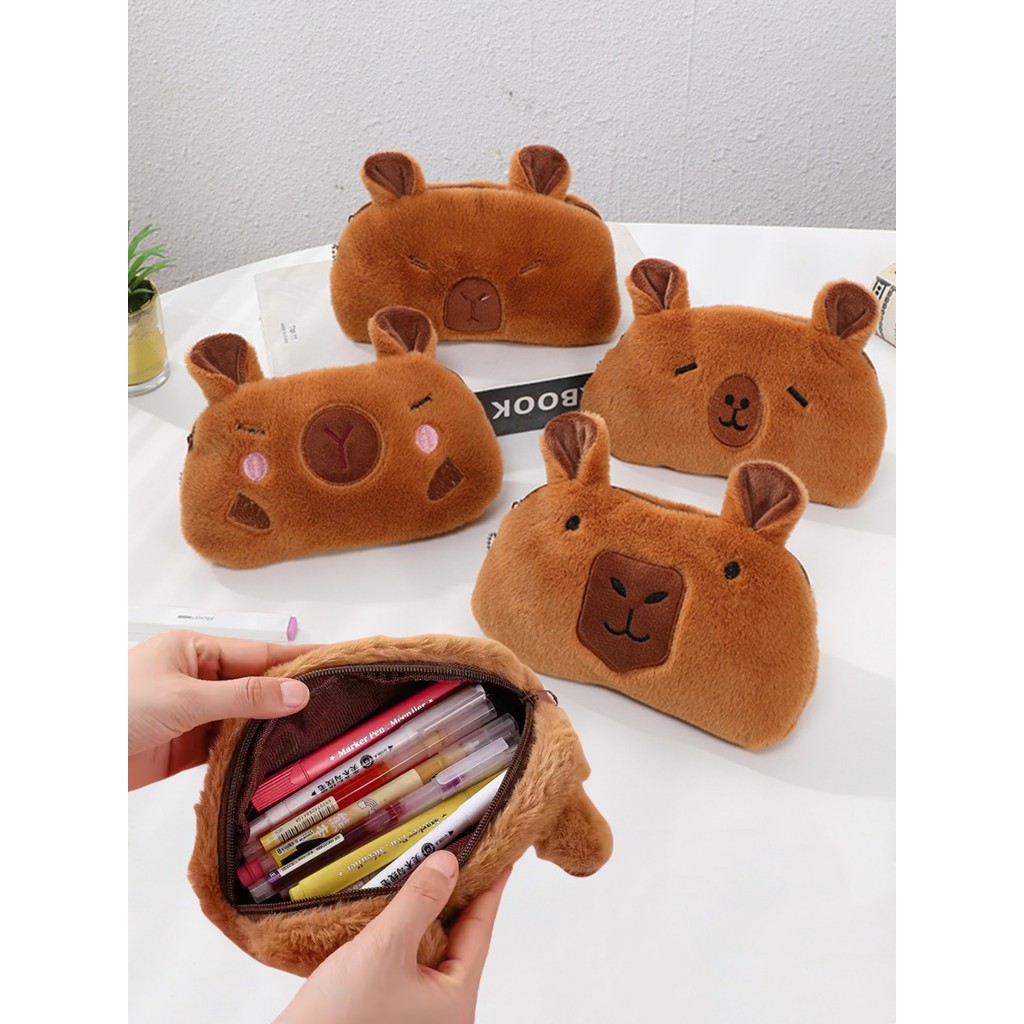 

4 Styles Cute Plush Capybara Pencil Storage Bag Cartoon Animal Pen Case Pen Bag Multifunction Large Capacity Stationery Pouch