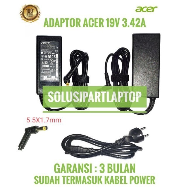 CHARGER LAPTOP ACER 19v - 3,42a ORIGINAL n17908 r33030 v85 acer