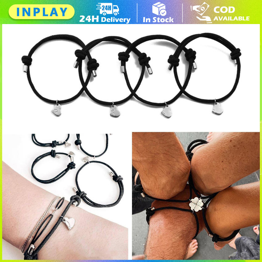 Magnet Cinta 4 Orang Gelang / Heart Braided Adjustable Bracelet / Aksesoris Persahabatan dan Keluarg