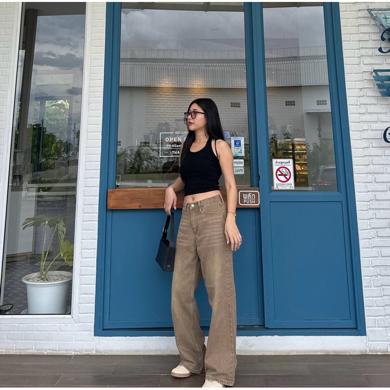 [𝗗𝘆𝗻𝗮𝗿𝗮] - KULOT HIGHWAISTLOOSE JEANS BAGGY MOCCA HENNY