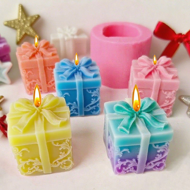 

1 piece, Christmas gift box fragrance candle silicone mold DIY resin gypsum gift ornaments handcrafted soap
