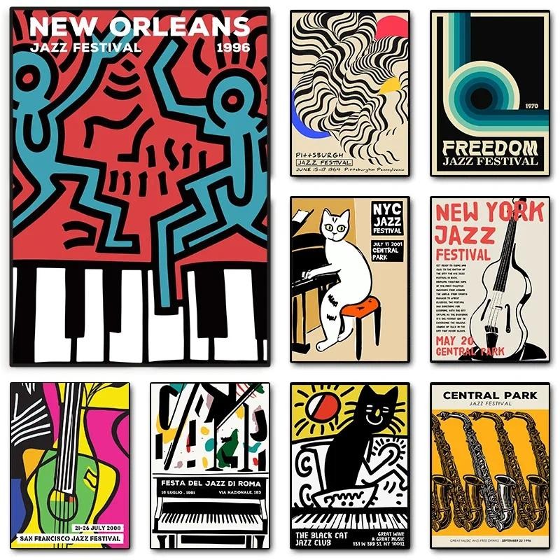 

Abstract Vintage Jazz, Musical Instruments Playing Wall Art, HD Canvas Print Poster, Home, Music Room, Room Decoration Painting