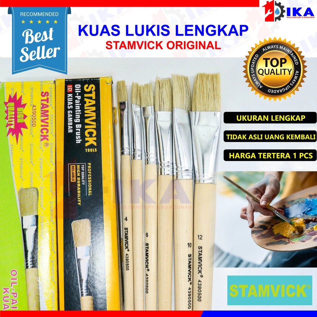 

SAB KUAS LUKIS PUTIH STAMVICK HARGA 1BUAH NO 4 - 5 - 6 - 8 - 10 - 12 CAT GEPENG GAGANG KUAT PREMIUM BULU KUAT TEBAL FINISHING RAPI ORIGINAL