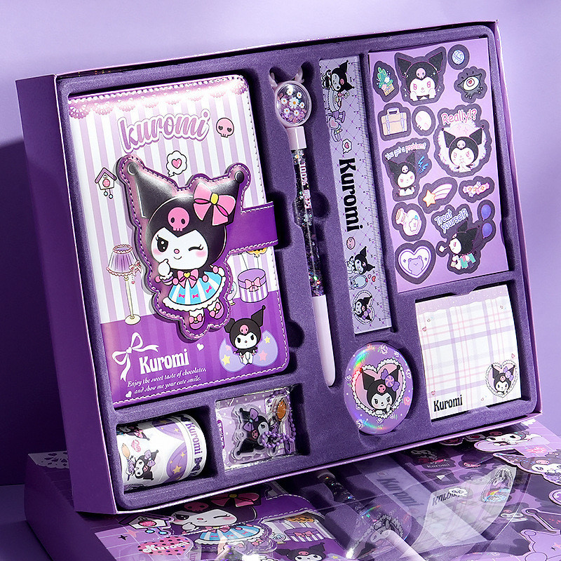 

New Cartoon Sanrio Handbook Set Kuromi My Melody Cute Girl Heart Stationery Handbook Gift Box Student Gift School Office Supplie