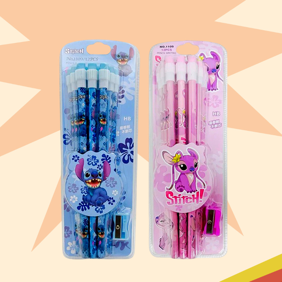 

12pcs Stitch Lilo & Stitch Cute Cartoon HB Pencils, 12 Pencils & 1 Pencil Roller Stationery Box Set, Writing & Drawing