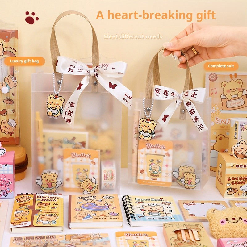 

Kawaii Butter Bear Series Stationery Set - Adorable Gift with High Appearance for Children and Students, Study Supplies Gift Box