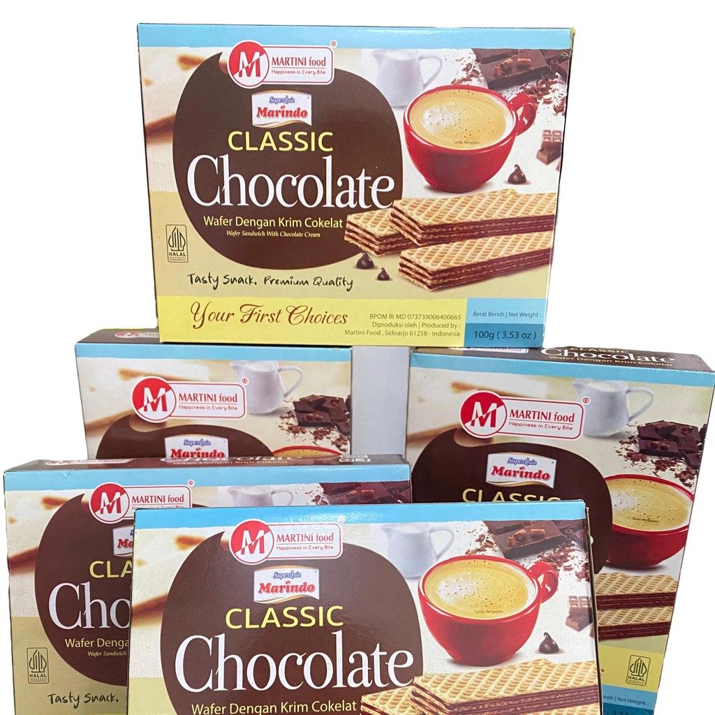 

PER BOX MARINDO CLASSIC CHOCOLATE WAFER DENGAN KRIM COKELAT 100GR Snack wafer GKO