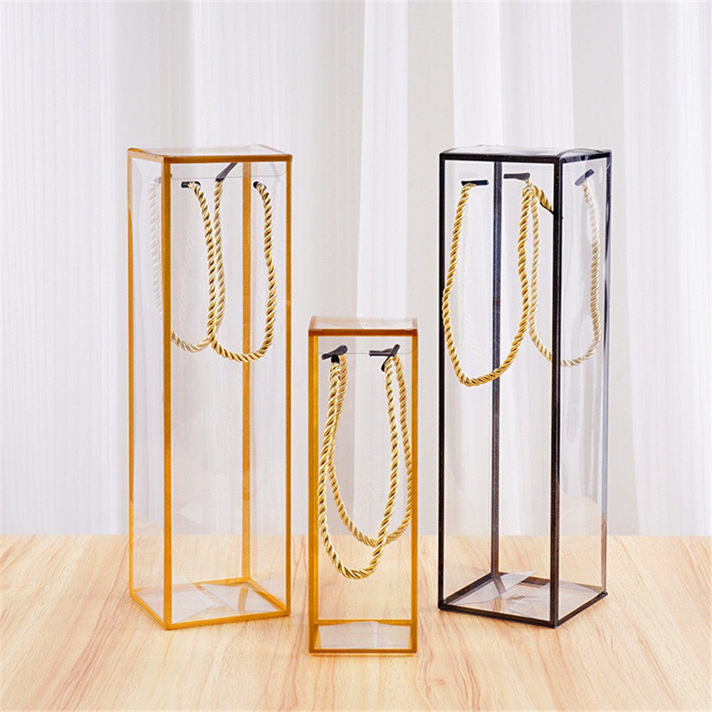 

10pcs tall plastic PVC Transparent doll toy Wine Champagne bottle Gift Box Portable handle plastic gift Packaging display boxes