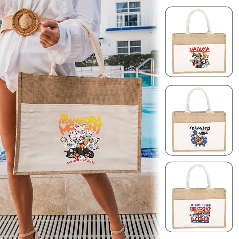 Tas Belanja Jute Handbag Linen Shoulder Sacks Jute Imitation Sacks Linen Bags Women Shopping Bags To