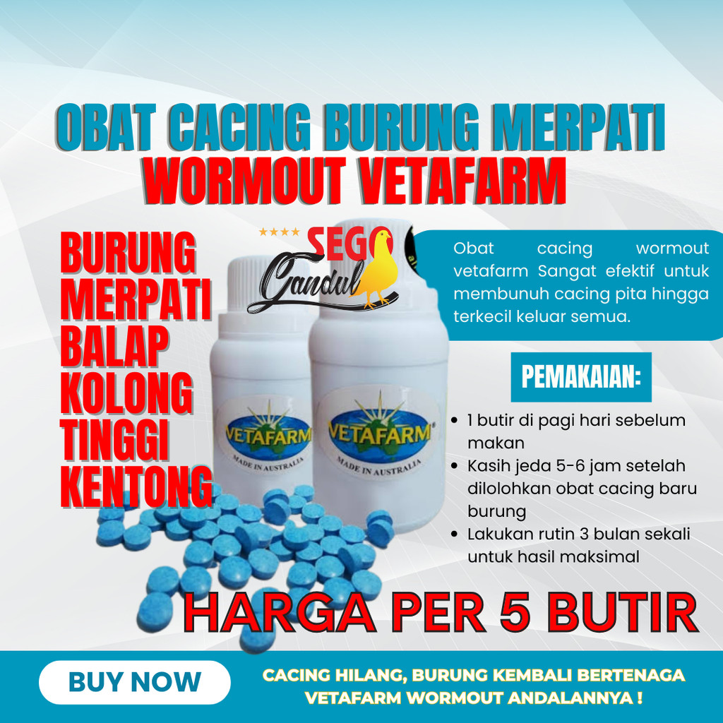 Obat Cacing Burung Merpati Wormout Vetafarm Per 5 Butir