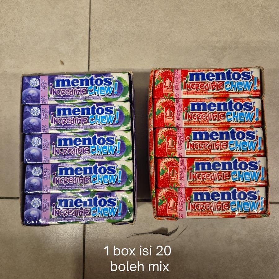 

Mentos Incredible Chew Box (Isi 20) Permen Rasa ANGGUR / STRAWBERRY 45gr