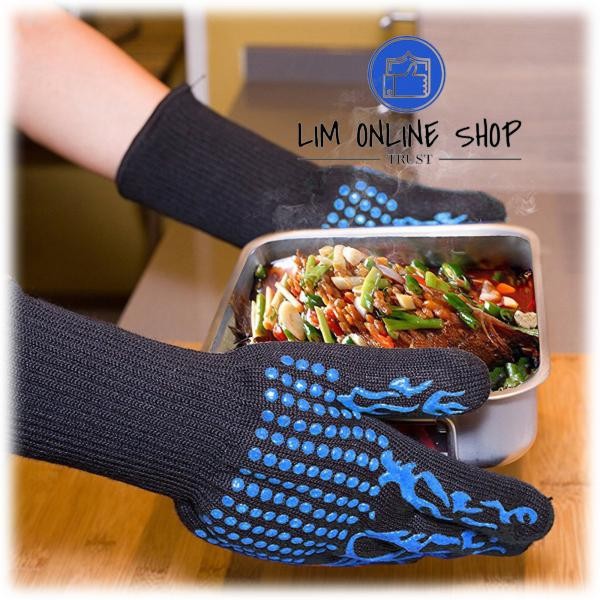 Sarung Tangan Tahan Anti Panas Oven Anti Slip Gloves Heat Resistant - Biru