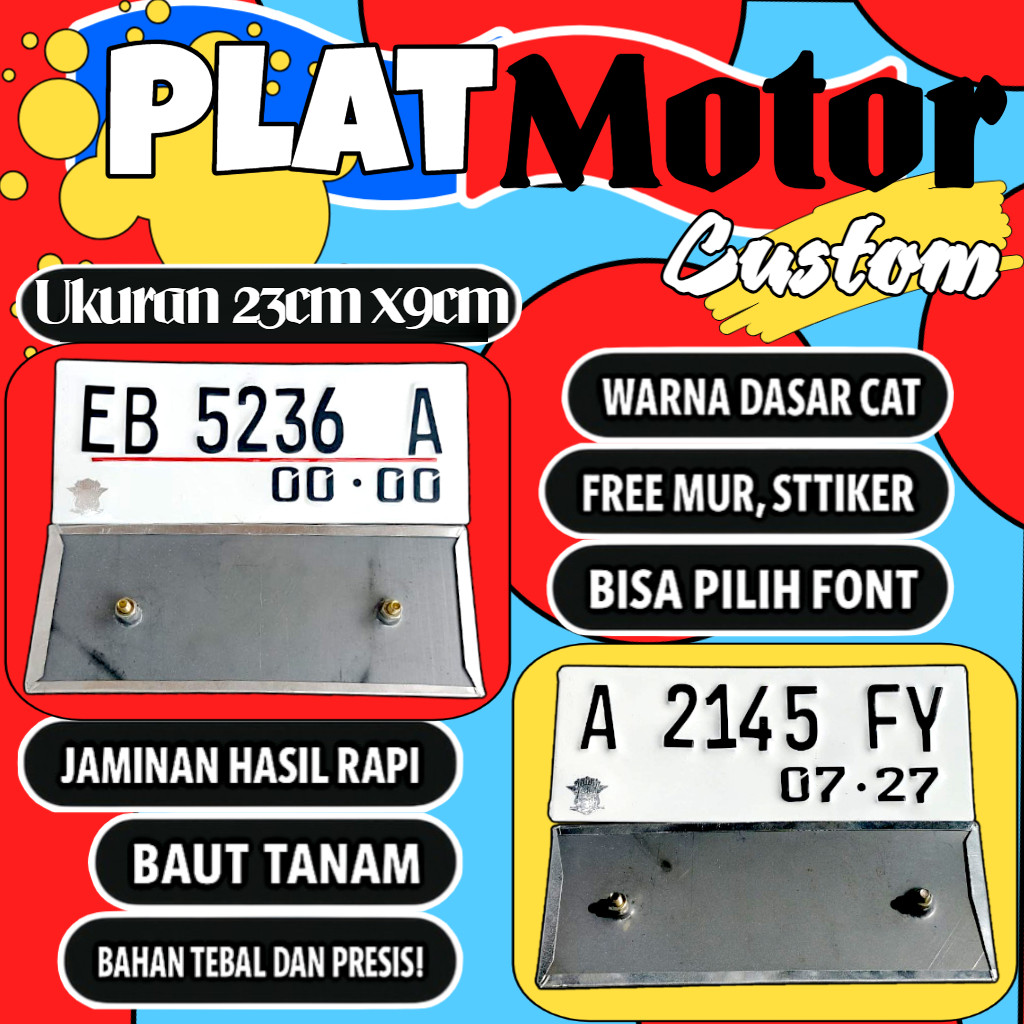 Plat motor custom warna putih satu pasang plat motor variasi warna putih plat motor baut tanam plat 