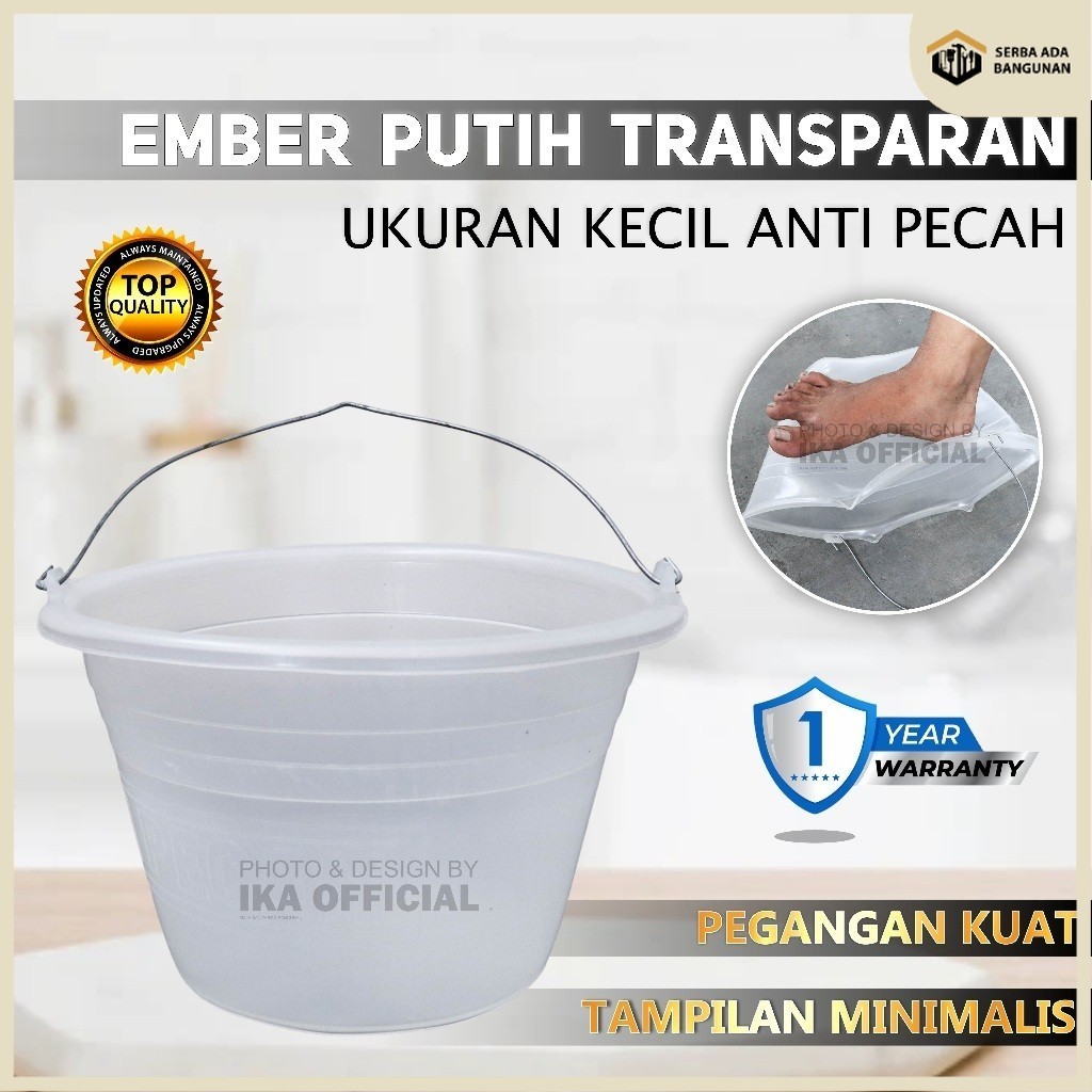 SAB Ember Plastik WARNA KECIL Transparan Putih Bening Ember Cor Anti Pecah | Ember Bangunan BESAR- H