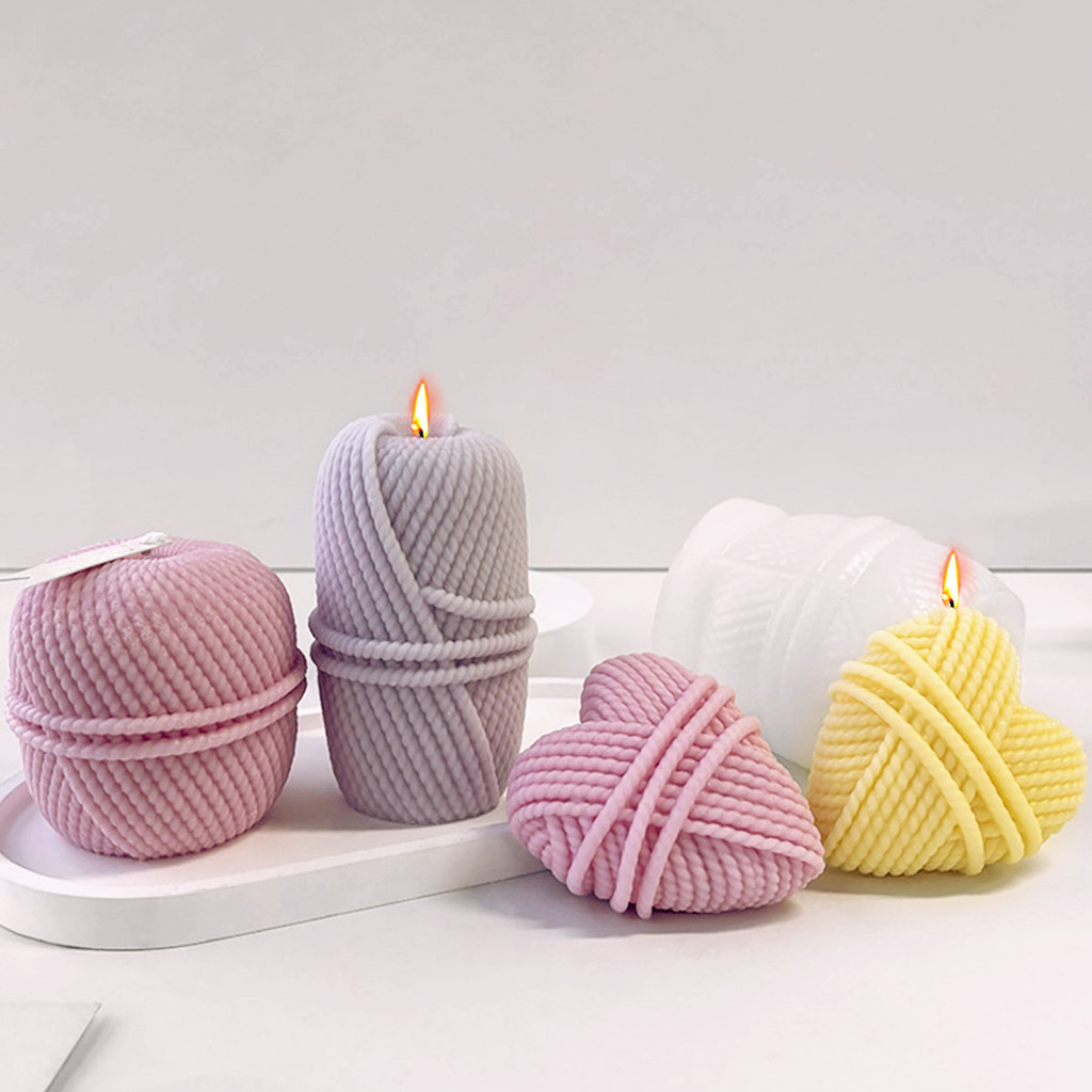 

Creative Woolen Yarn Heart Candle Silicone Mould Geometry Stripe Column Soap Plaster Mold Love Shape Chocolate Making Tool Gifts
