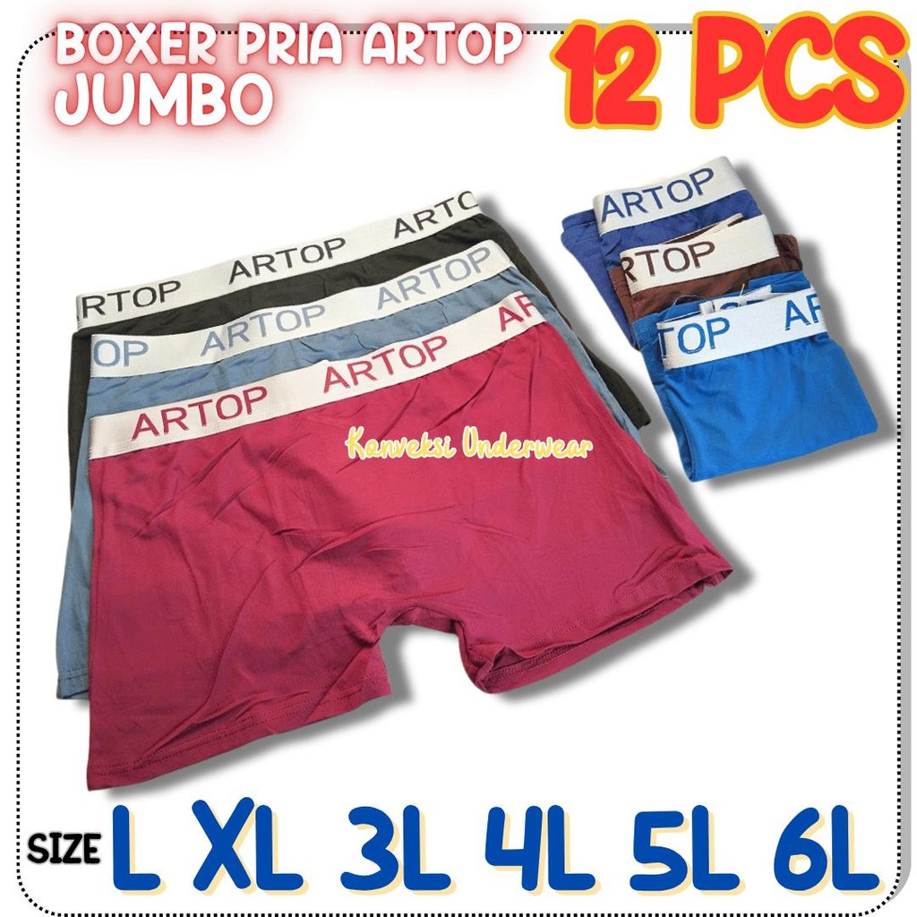 12 PCS Celana Dalam Boxer Laki-Laki Pria Dewasa Cd Boxer Artop Murah Berkualitas Best Seller Artop