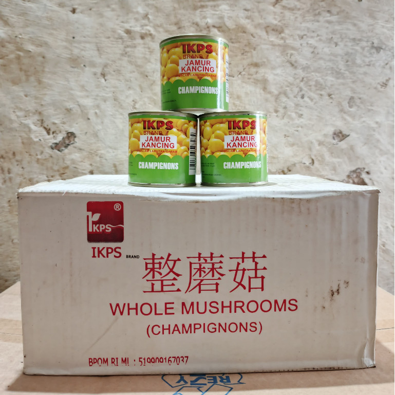 

IKPS BRAND Jamur Kancing Kaleng 192gr 1 Dus isi 24 klg (Whole Mushroom Champignon)