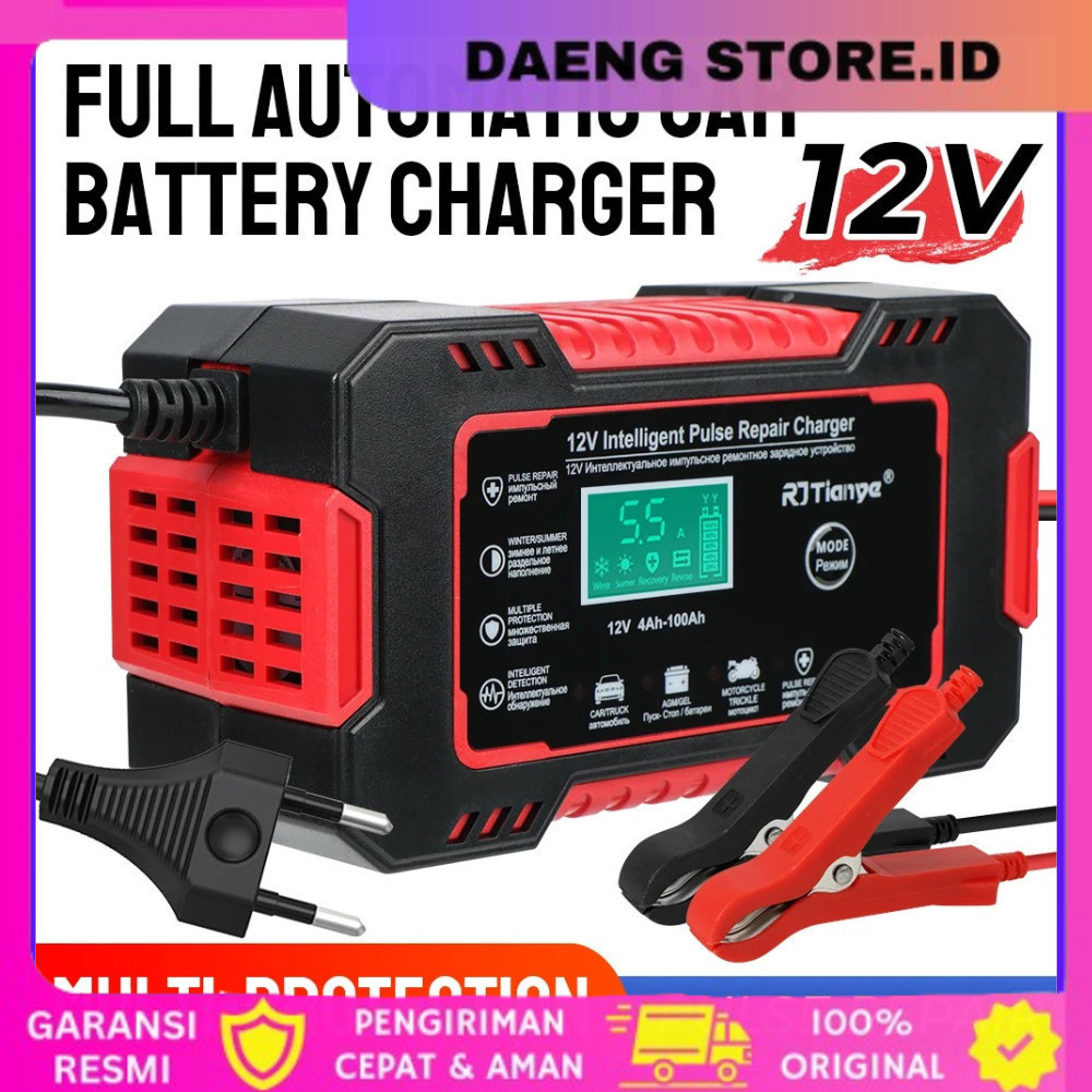 Charger Aki Mobil Lead Acid Smart Battery Charger 12V 4-100Ah - RJ-C120501A - Red Cas Aki Mobil Moto