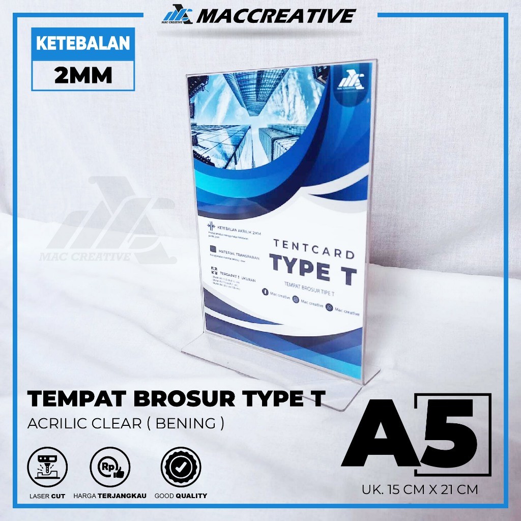 

Tempat Brosur A5 2mm - Akrilik Tent Card Potrait Landscape 2mm - Acrylic Qris Barcode - Tipe T dan L