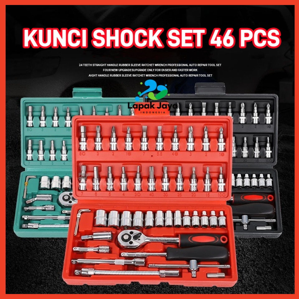 

NEW 【 】Kunci Shock Set 46 PCS Full Set (1/4 ") Pas Ring L Motor Kunci / Kunci Set Lengkap / Kunci Ring Pas 1 Set Lengkap PREMIUM