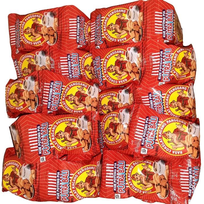 

[1 Dus / 100pcs] Cemilan Kue Potong Pia Putra Bali Snack Jadul Rasa Coklat Kacang Panggang Manis - HANYA Putra Bali