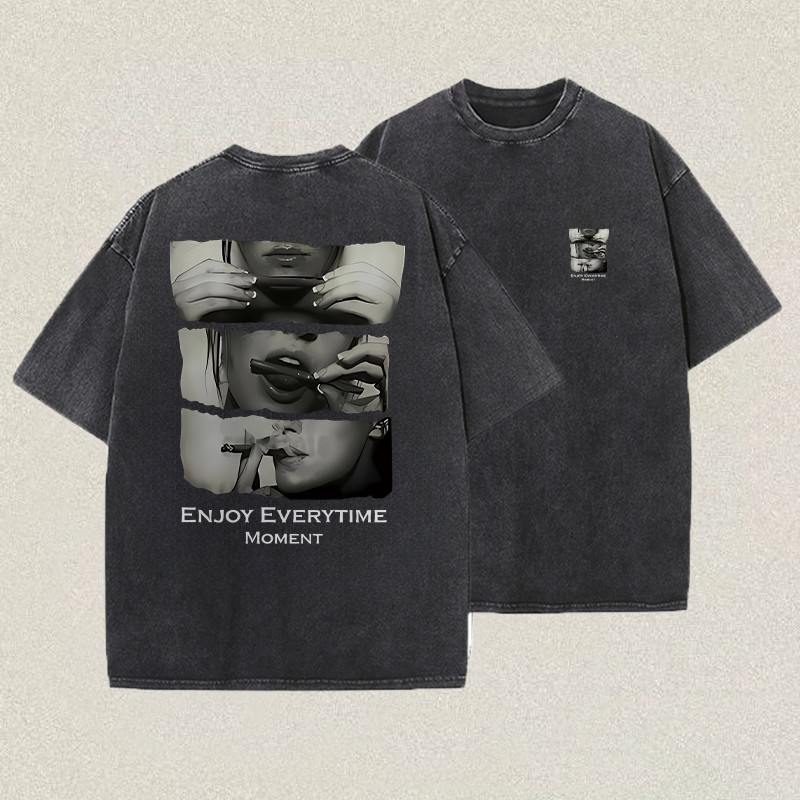 COD (Dikirim dalam 24 jam)MIEMIE. Washed T shirt Oversize Pria | Lengan Pendek Motif Gulung Rokok Di