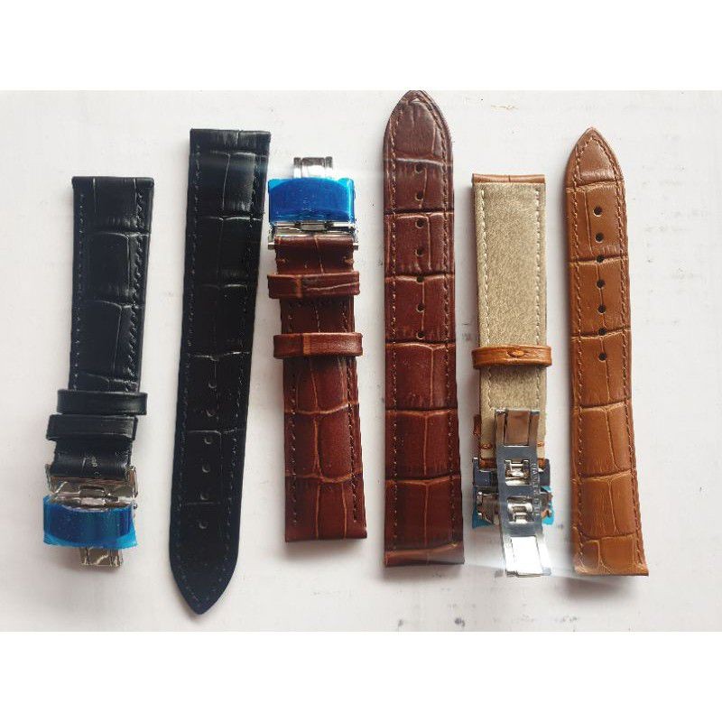 strap tali jam tangan kulit pria butterfly clasp genuine leather strap kulit asli buckel butterfly