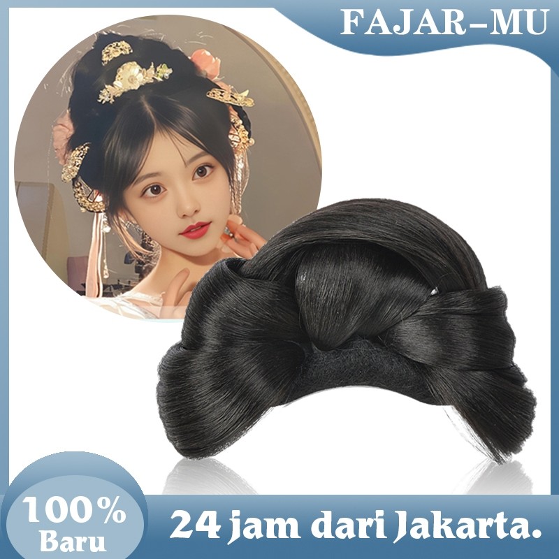 Hanfu Wig Kostum Kuno Wanita Sanggul Rambut China Tang Feng Concubine Bun Wig China