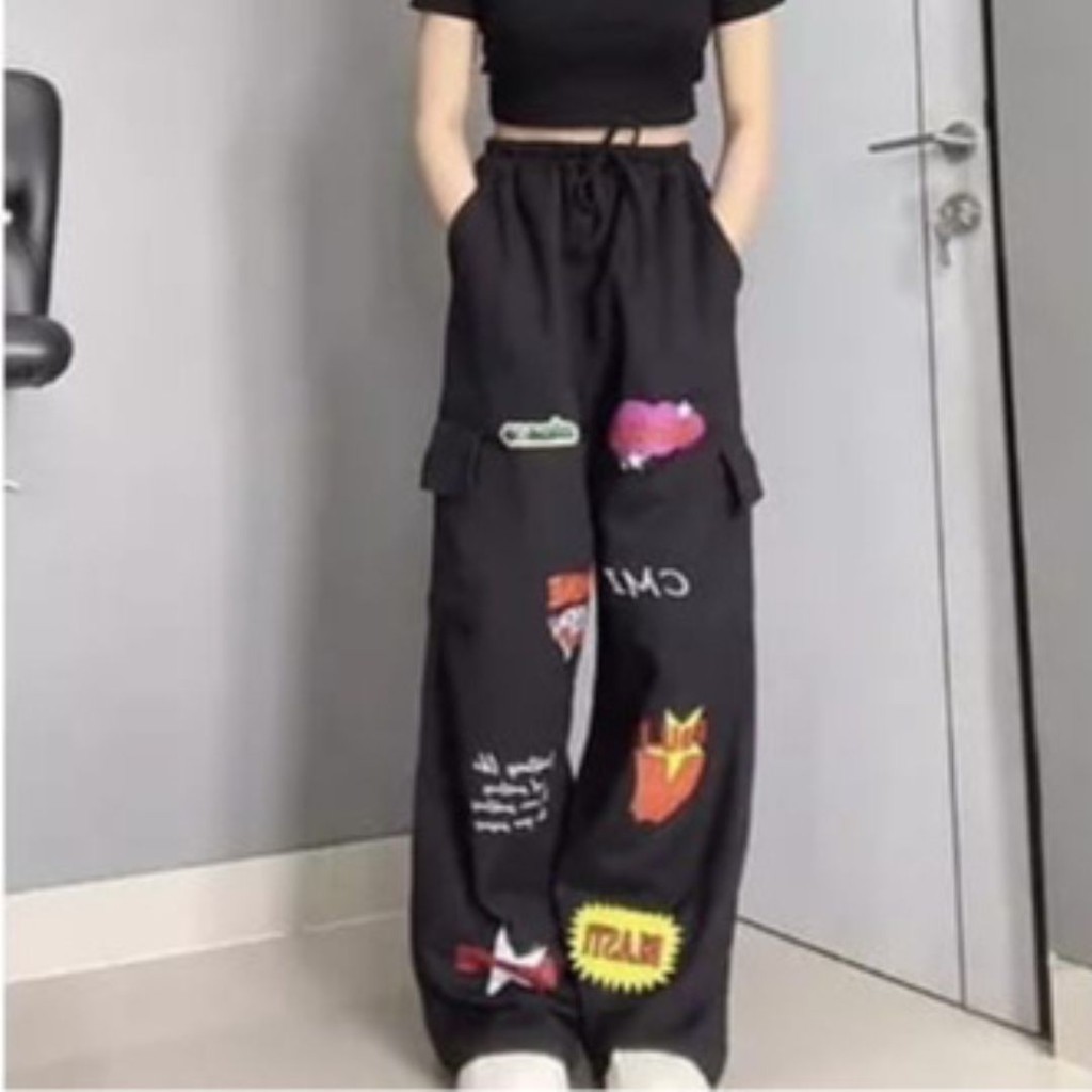Vallina Outfit - Cargo Pants Blaster Two Pocket Printed Bawahan Celana Panjang Highwaist Remaja Wani