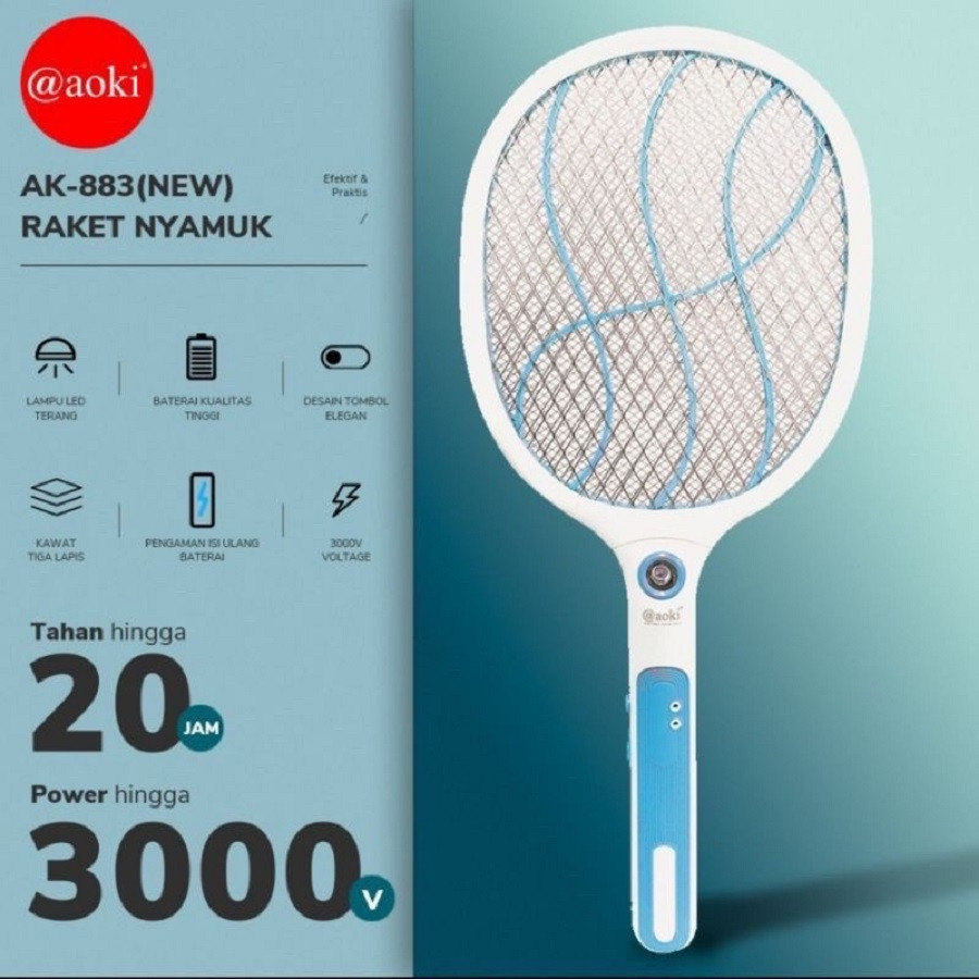 Raket Nyamuk AOKI AK-883 Cas Baterai Mosquito Swatter Pembasmi Nyamuk Lithium Aoki
