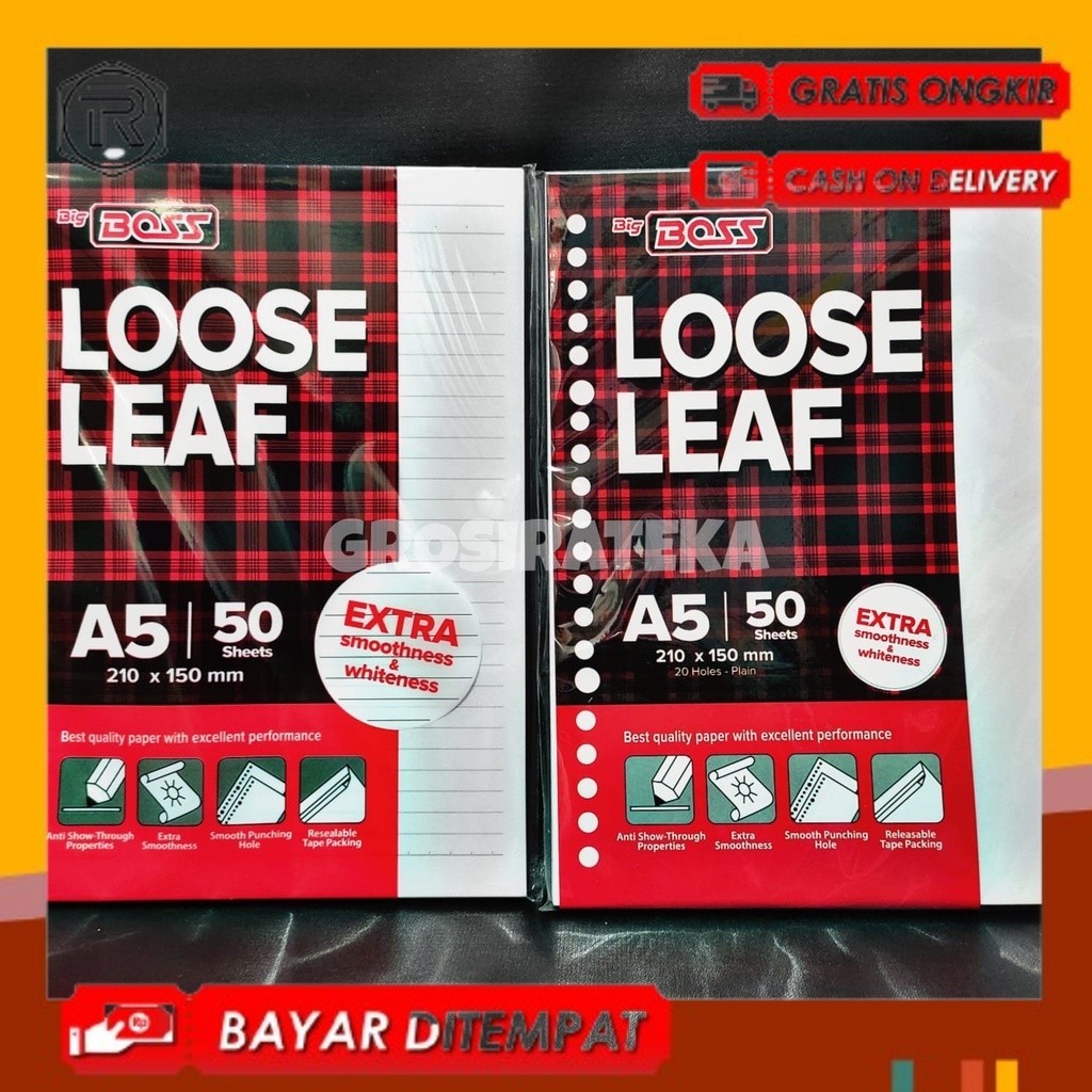

KERTAS REFILL, ISI BINDER, LOOSE LEAF BBO LL 50 A5 BIG BOSS POLOS/GARIS