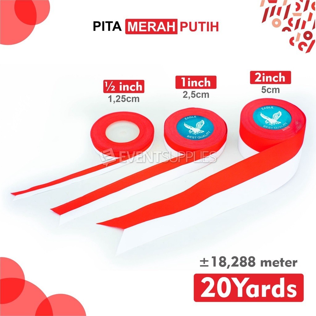 

Pita Merah Putih Roll Kain Setengah / Satu / Dua Inch Besar Sedang Kecil